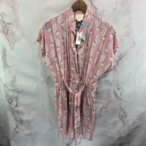 Anthropologie Romper Womens Small 4 Pink Tourists Sail Boat Playsuit Chiffon NEW